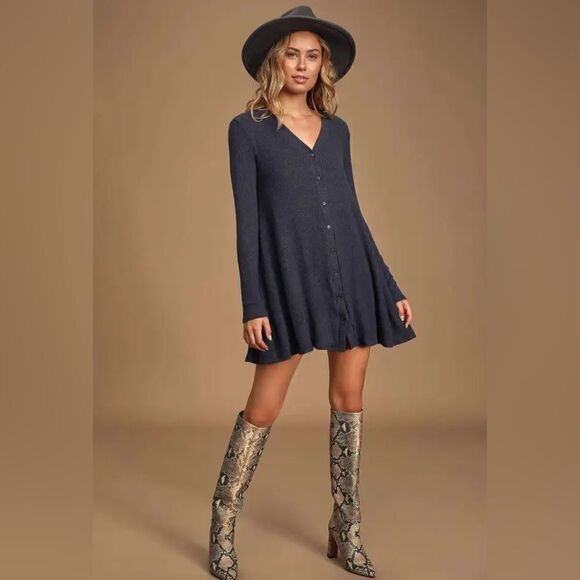 Lulus Blue Knit Sweet Comfort Mini Sweater Dress XS NWT - Picture 1 of 10